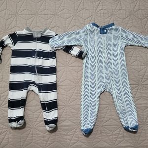 Two Burts Bees 0-3 months boys footed sleepers